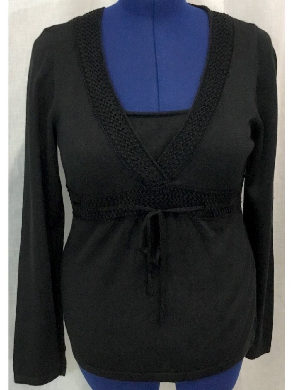 Y2K Babydoll Sweater Women XL Black Knit Crochet Fairy Grunge VTG Top Whimsigoth